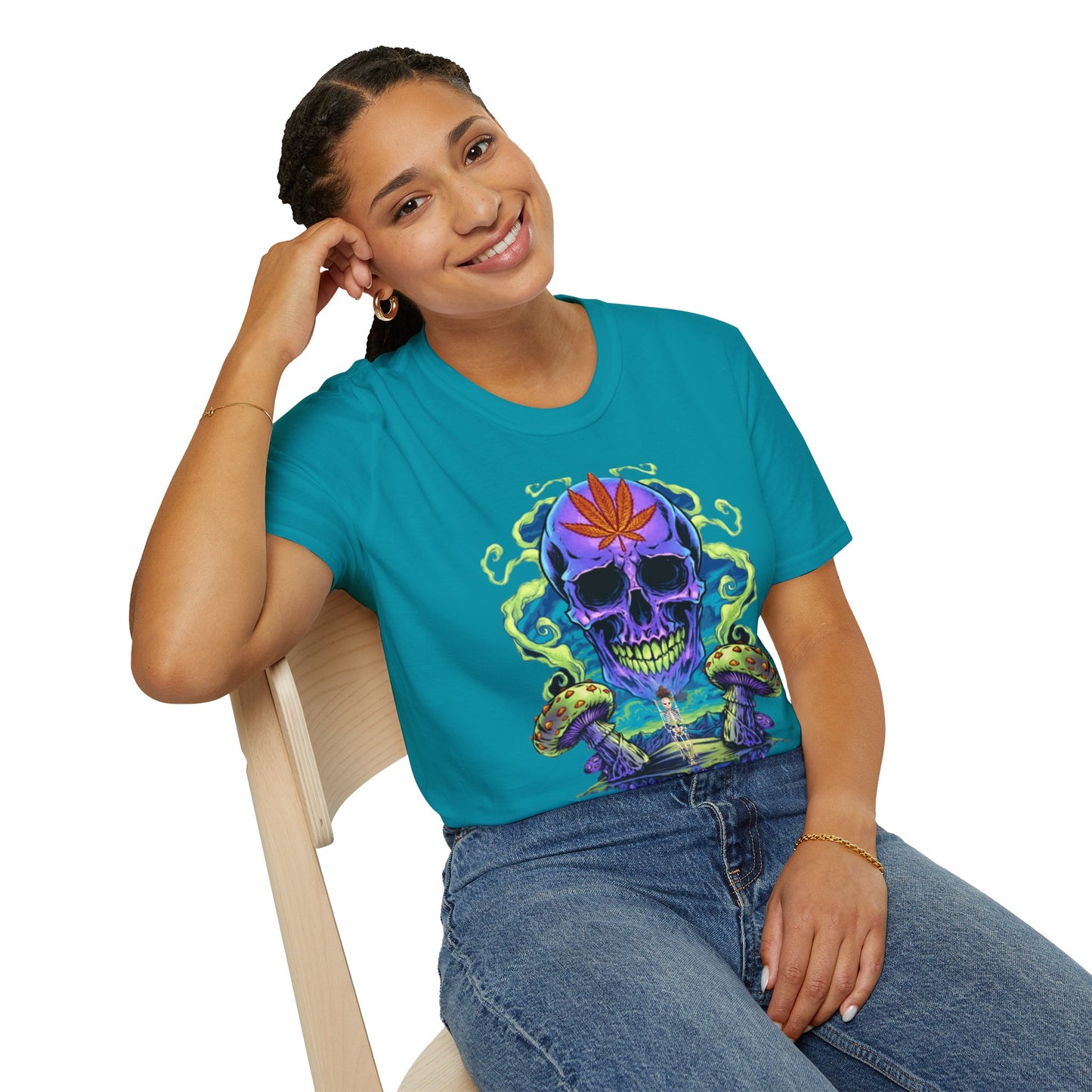 Psychedelic Skull Mushrooms T-Shirt, Marijuana Rave Festival Nightlife Skeleton Tee, Alternative Clothing, Hippie Shirt, Festival Apparel,