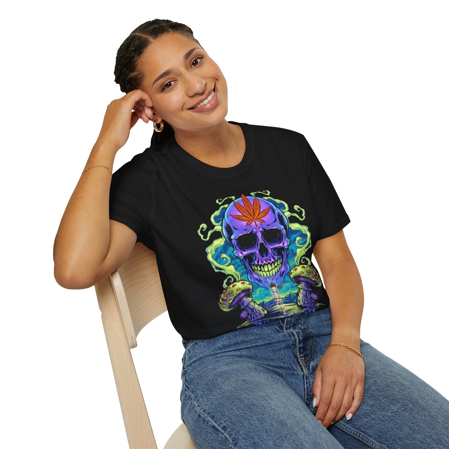 Psychedelic Skull Mushrooms T-Shirt, Marijuana Rave Festival Nightlife Skeleton Tee, Alternative Clothing, Hippie Shirt, Festival Apparel,