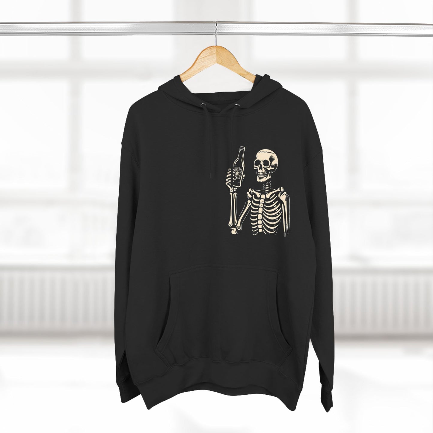 Skeleton Cheers Fleece Hoodie I'm Here for a Good Time, Not a Long Time, Happy Life Quotes, Unisex Cotton Sweatshirt, Three-Panel Fleece Hoodie, Funny Winter Apparel