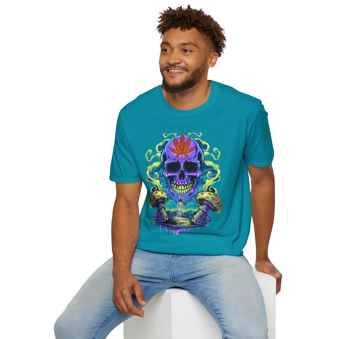 Psychedelic Skull Mushrooms T-Shirt, Marijuana Rave Festival Nightlife Skeleton Tee, Alternative Clothing, Hippie Shirt, Festival Apparel,