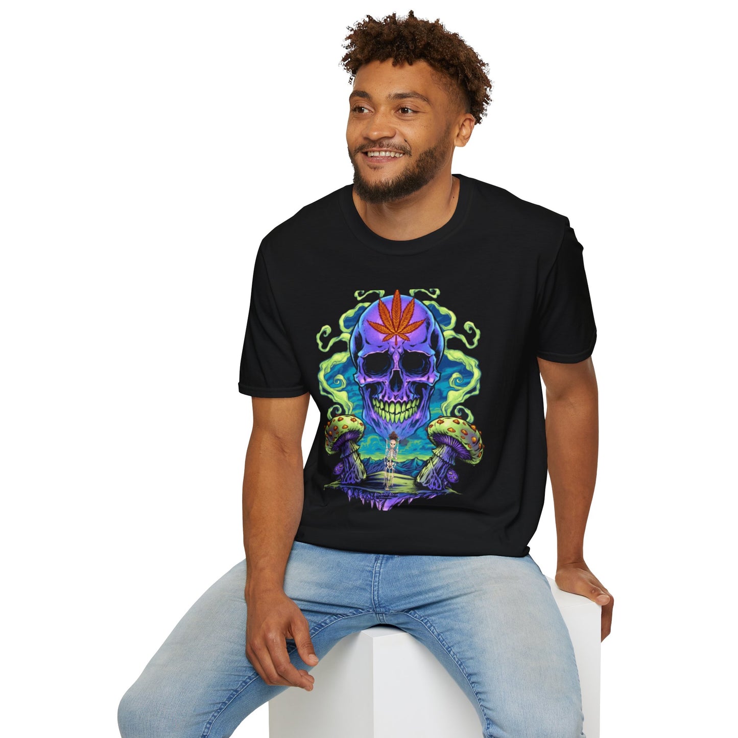 Psychedelic Skull Mushrooms T-Shirt, Marijuana Rave Festival Nightlife Skeleton Tee, Alternative Clothing, Hippie Shirt, Festival Apparel,