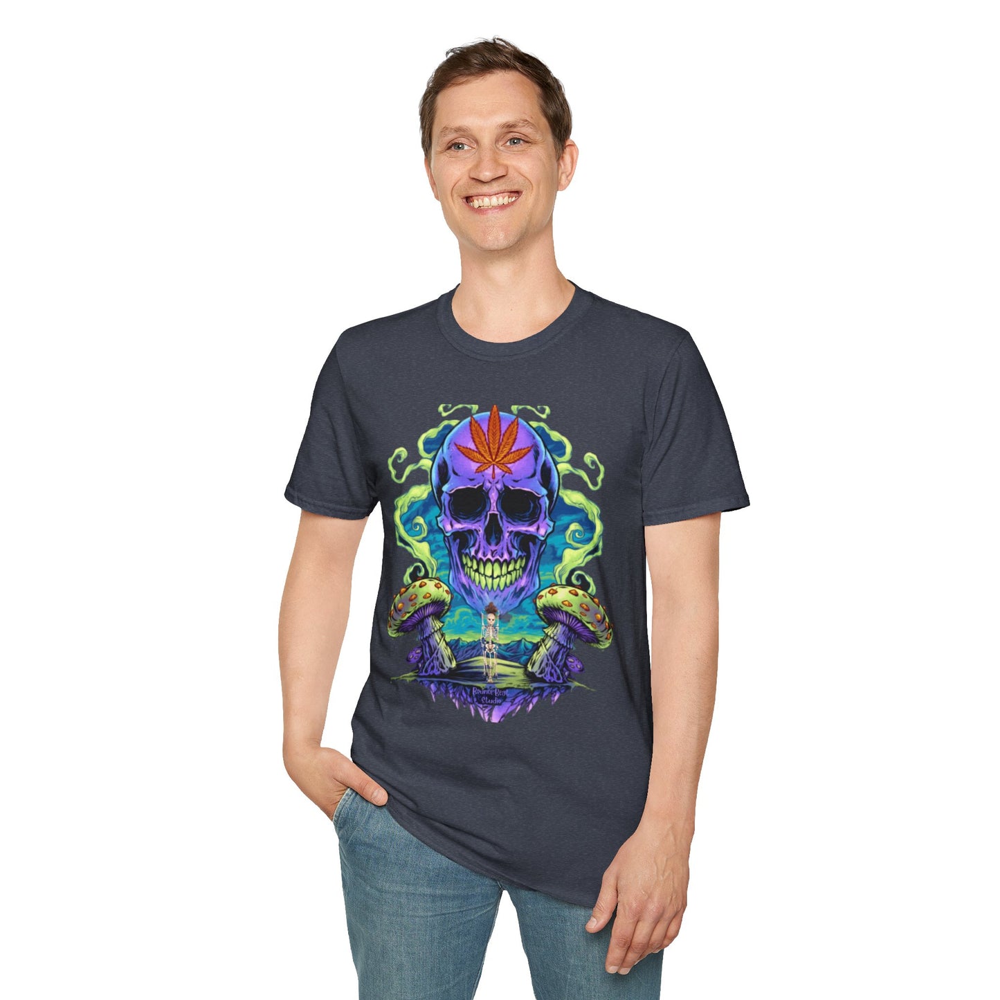 Psychedelic Skull Mushrooms T-Shirt, Marijuana Rave Festival Nightlife Skeleton Tee, Alternative Clothing, Hippie Shirt, Festival Apparel,