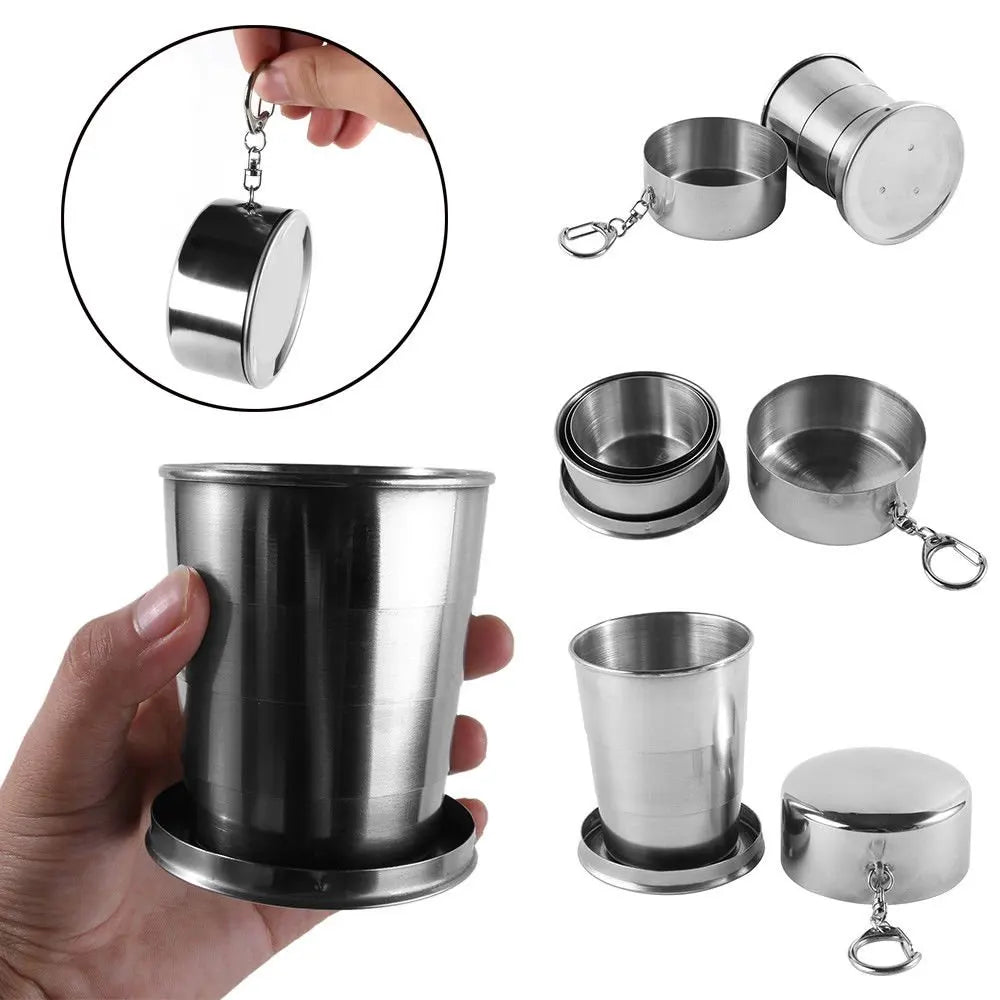 Food Grade Stainless Steel Telescopic Cup Travel Portable Outdoor Folding Cup Portable Extendable Water Cup Metal Wine Glass