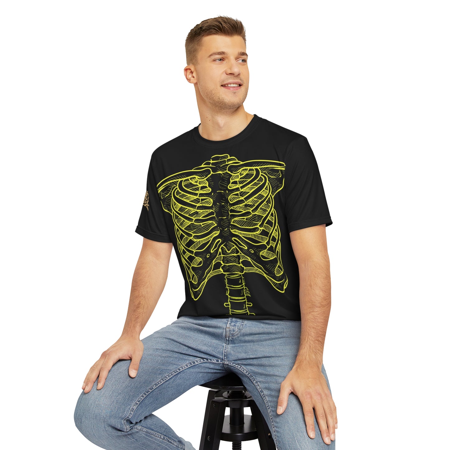 Skeleton Ribcage and Spine Black and Neon Print Skeleton Rave wear T Shirt