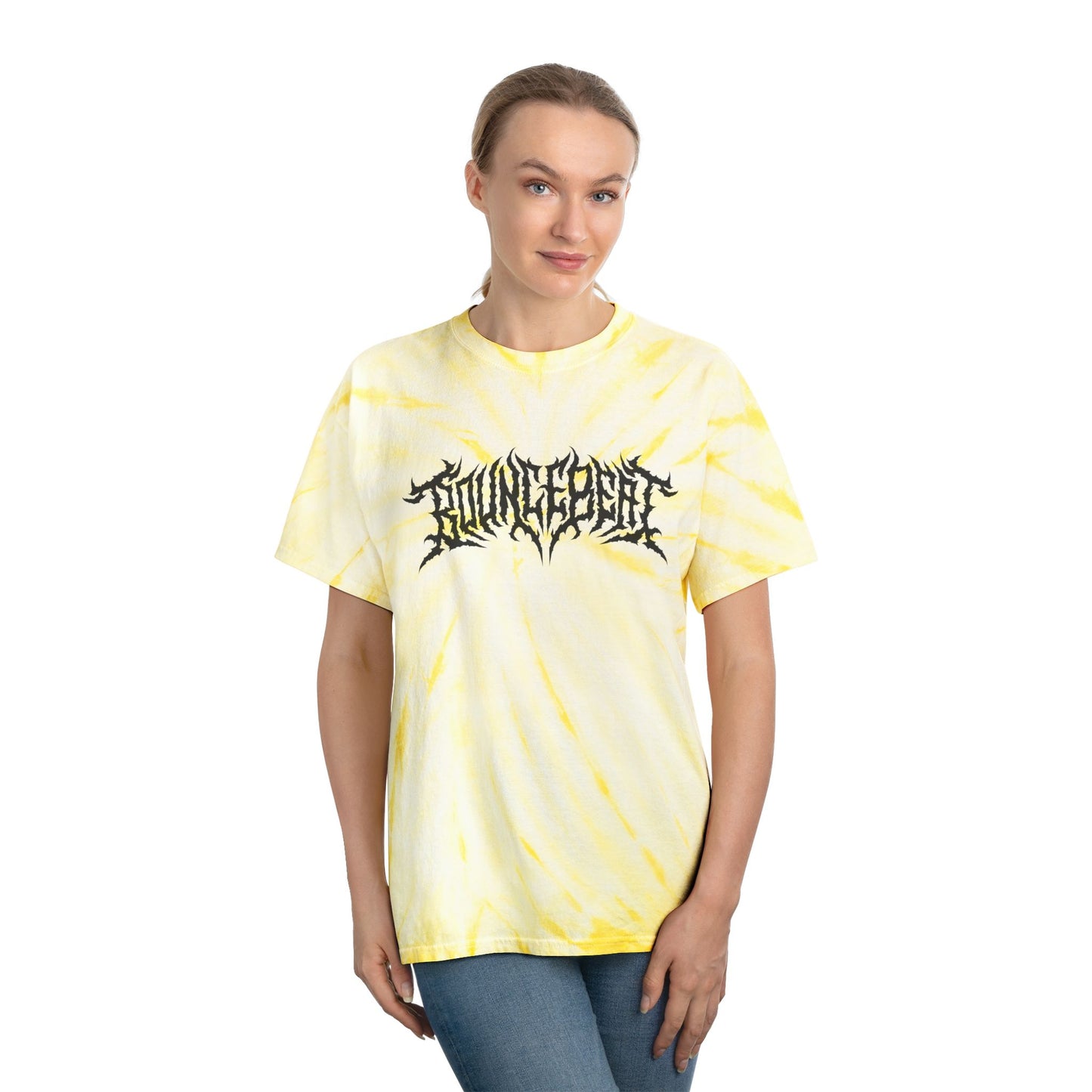Bounce Beat Cyclone Tie-Dye Tee - Vibrant Yellow Graphic Shirt for Casual Style Party Raves Music Lovers