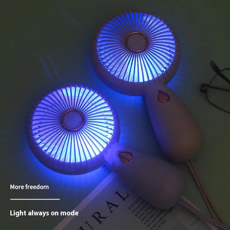 Mini Handheld Small Fan with Low Noise Compact and Portable USB Charging Small Handheld Fan with Dazzling Light for Travel