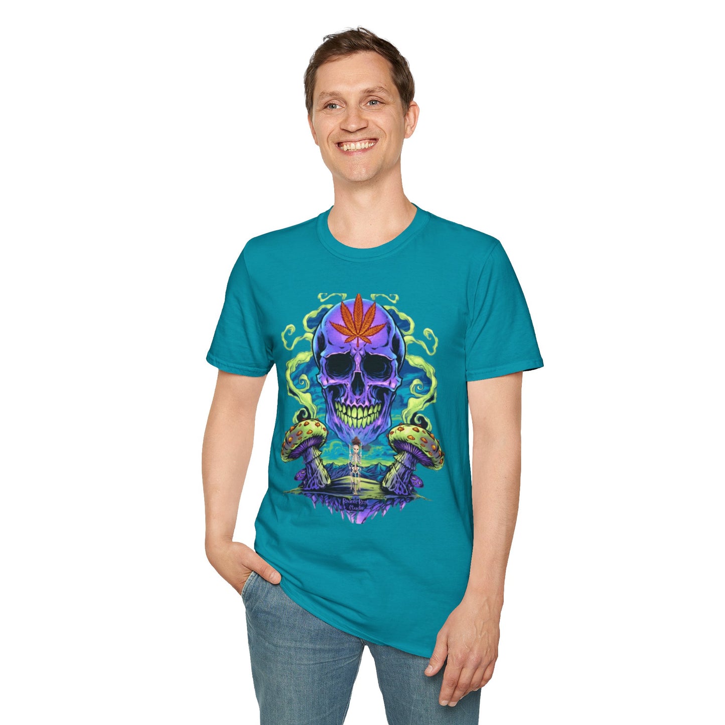 Psychedelic Skull Mushrooms T-Shirt, Marijuana Rave Festival Nightlife Skeleton Tee, Alternative Clothing, Hippie Shirt, Festival Apparel,