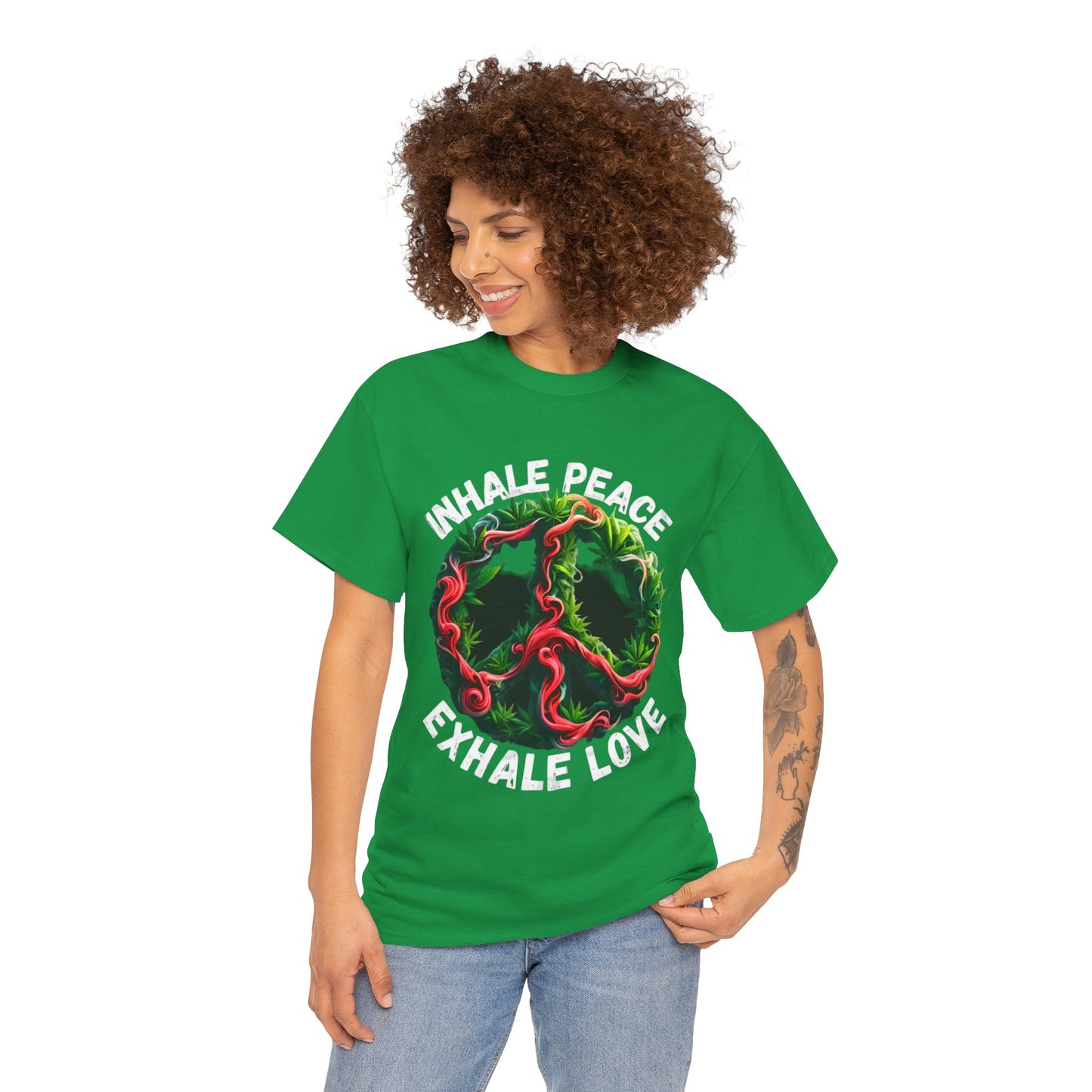 Inner Peace - Exhale Love  T Shirt 420 Love Leafy Green Rave Hippie Festivals Cotton Tee Designer Tee