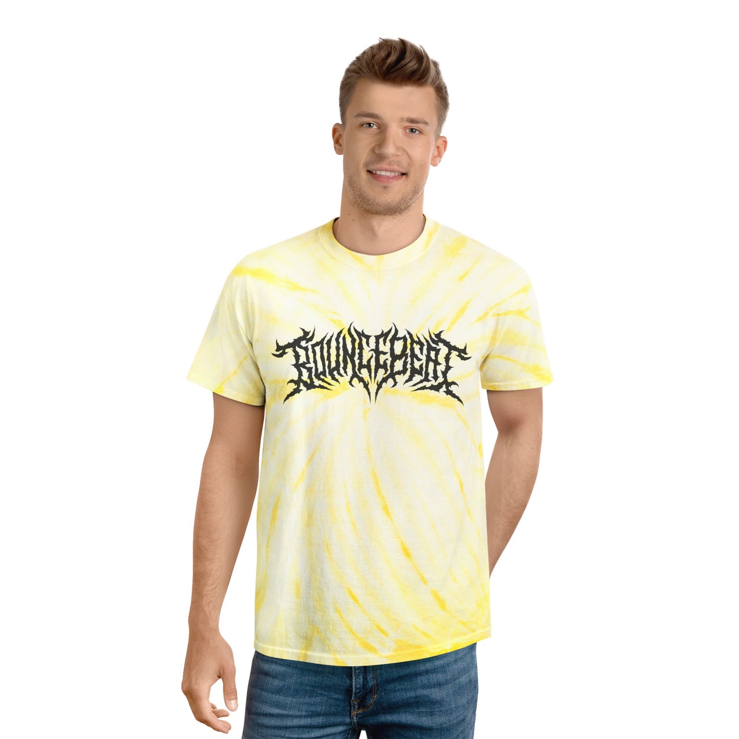 Bounce Beat Cyclone Tie-Dye Tee - Vibrant Yellow Graphic Shirt for Casual Style Party Raves Music Lovers