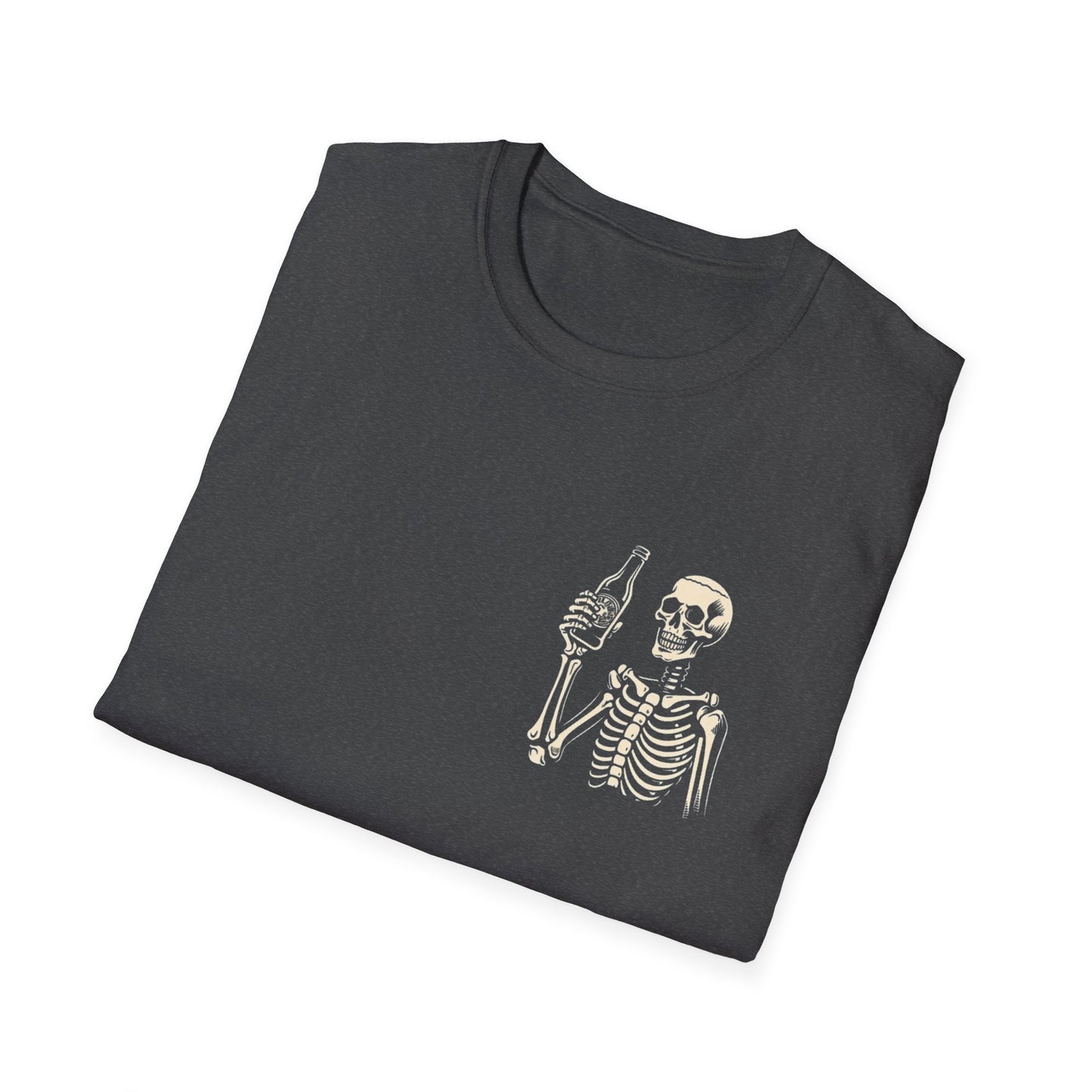 Skeleton Cheers - I'm Here for a Good Time, Not a Long Time Lifestyle Quote Unisex Softstyle T-Shirt