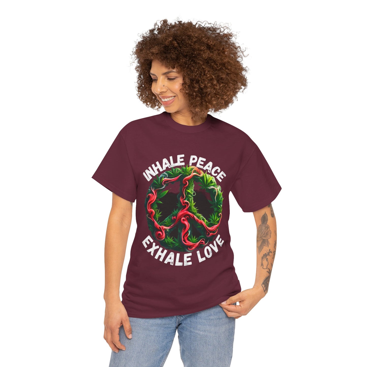 Inner Peace - Exhale Love  T Shirt 420 Love Leafy Green Rave Hippie Festivals Cotton Tee Designer Tee
