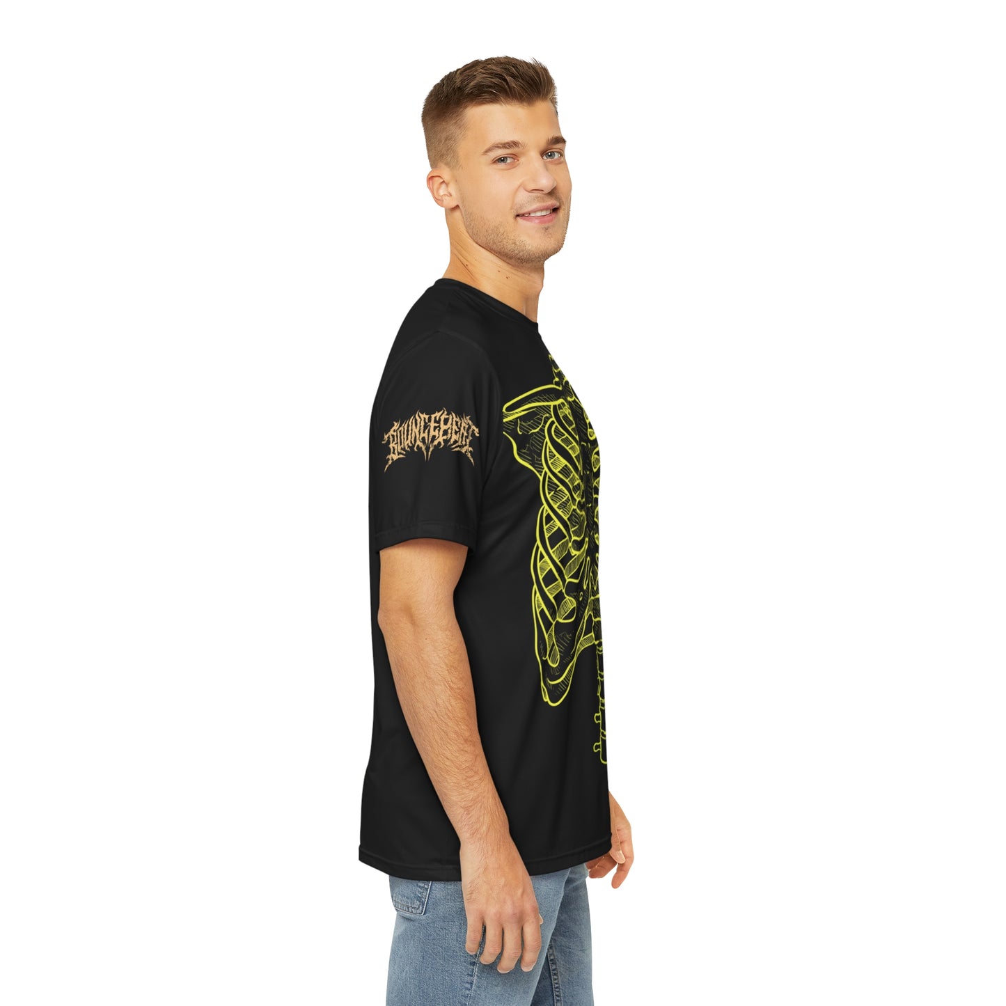 Skeleton Ribcage and Spine Black and Neon Print Skeleton Rave wear T Shirt
