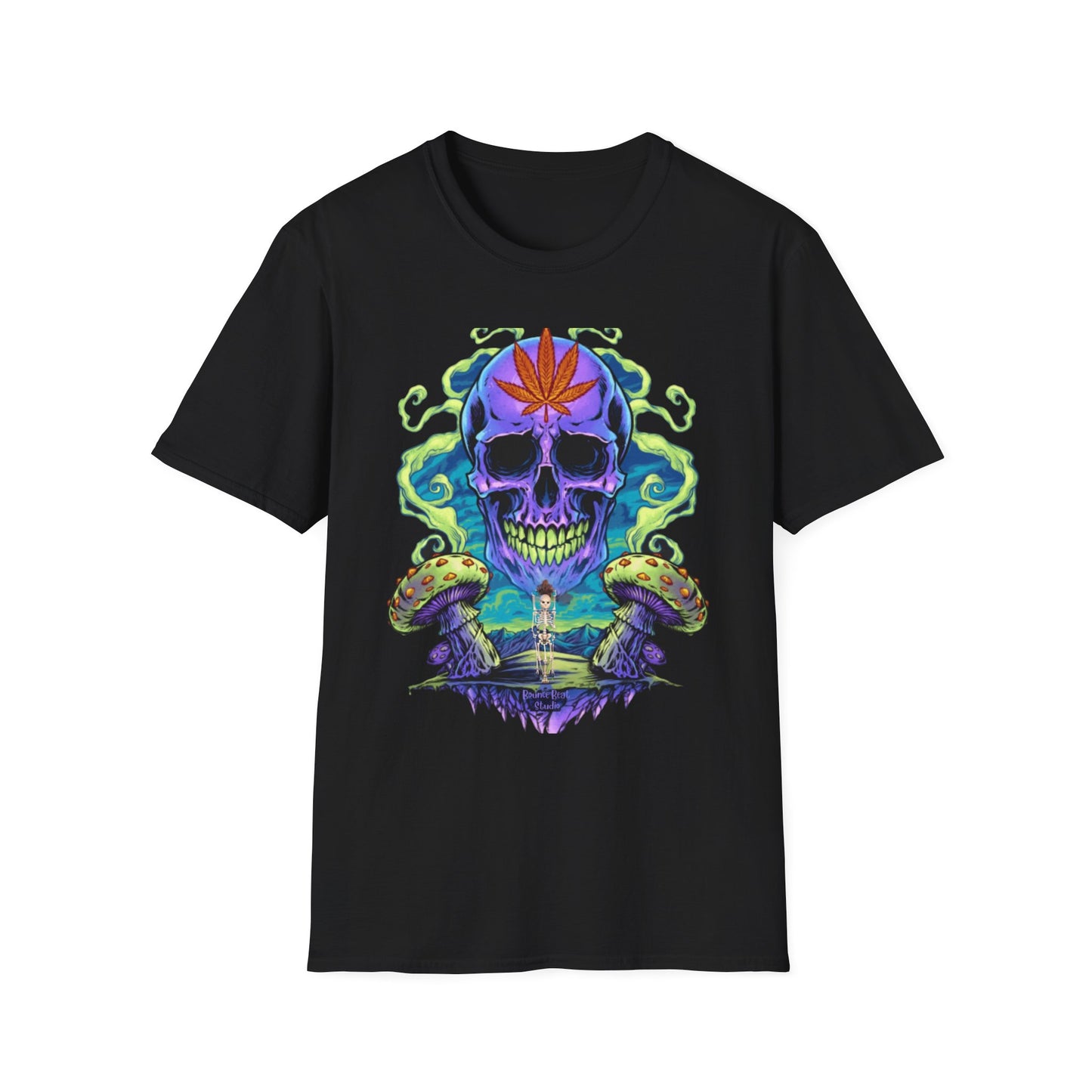 Psychedelic Skull Mushrooms T-Shirt, Marijuana Rave Festival Nightlife Skeleton Tee, Alternative Clothing, Hippie Shirt, Festival Apparel,