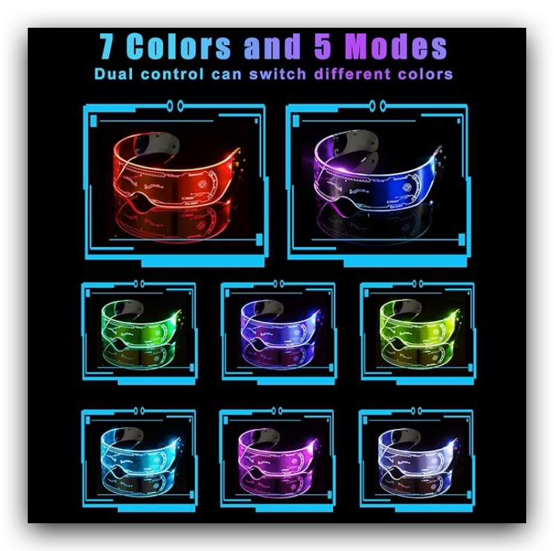 (2 pairs) Shine Brighter with LED Visor Glasses! 🌟 7 Colors, 5 Modes | Light Up the Party & Turn Heads! 