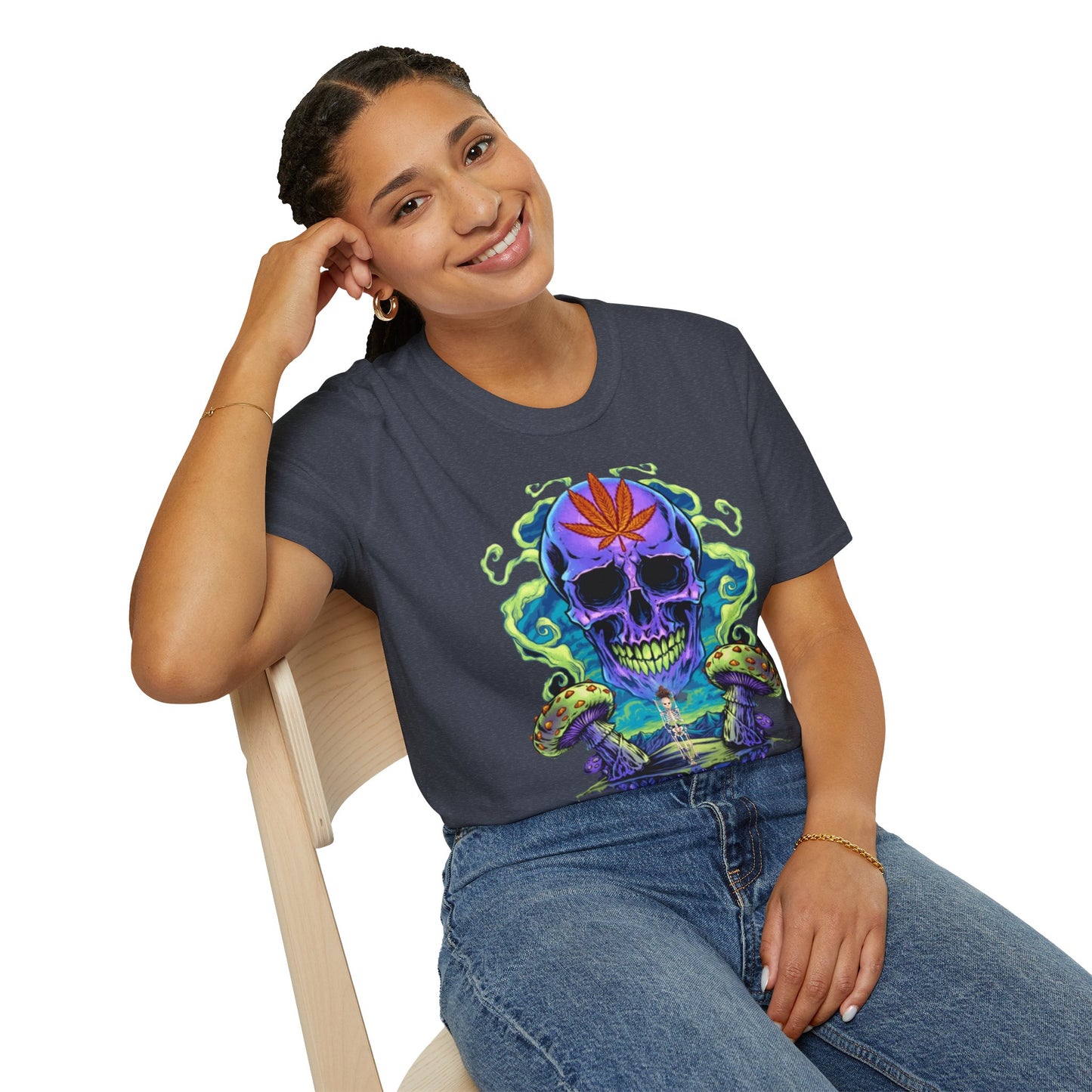 Psychedelic Skull Mushrooms T-Shirt, Marijuana Rave Festival Nightlife Skeleton Tee, Alternative Clothing, Hippie Shirt, Festival Apparel,