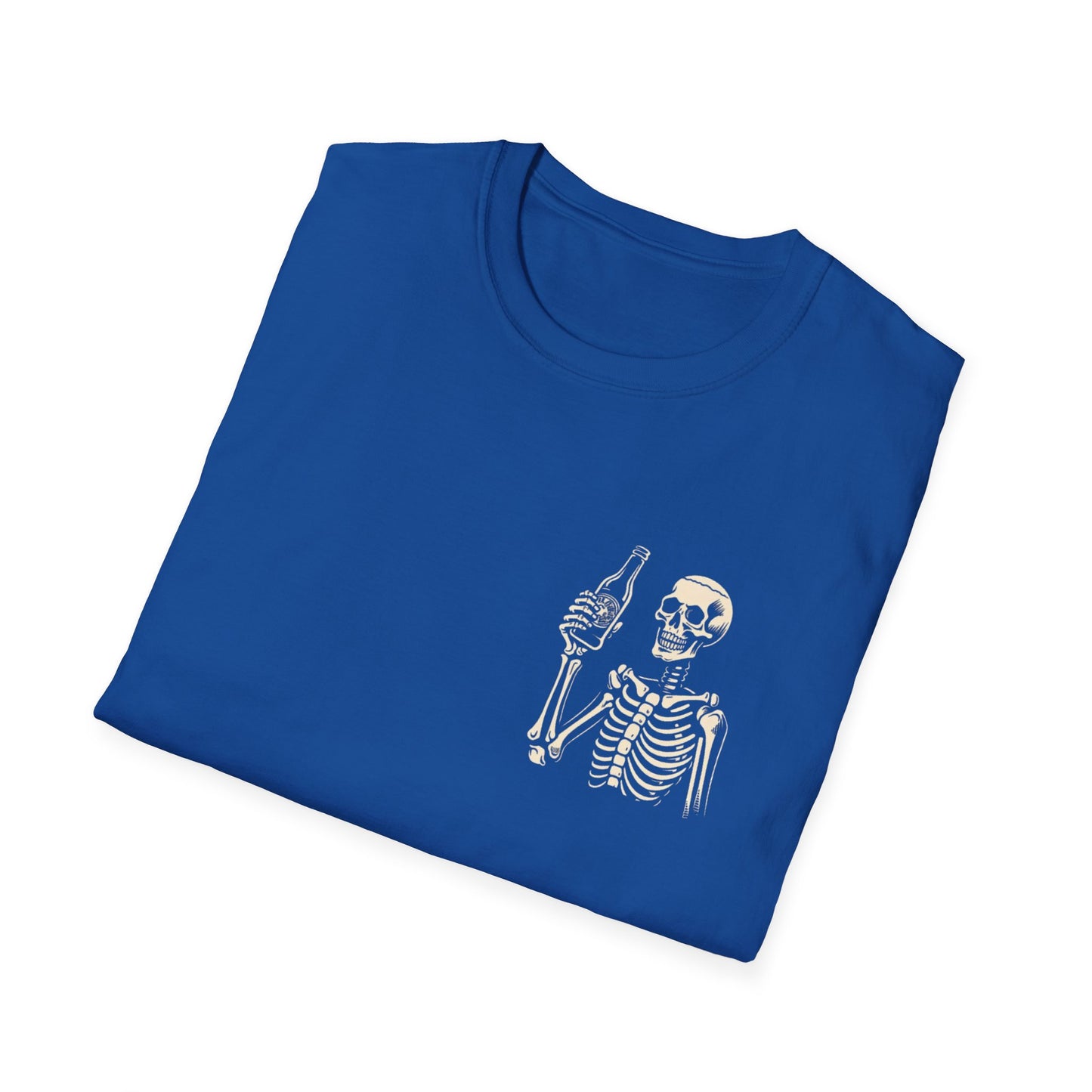 Skeleton Cheers - I'm Here for a Good Time, Not a Long Time Lifestyle Quote Unisex Softstyle T-Shirt