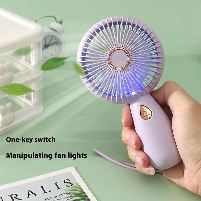 Mini Handheld Small Fan with Low Noise Compact and Portable USB Charging Small Handheld Fan with Dazzling Light for Travel