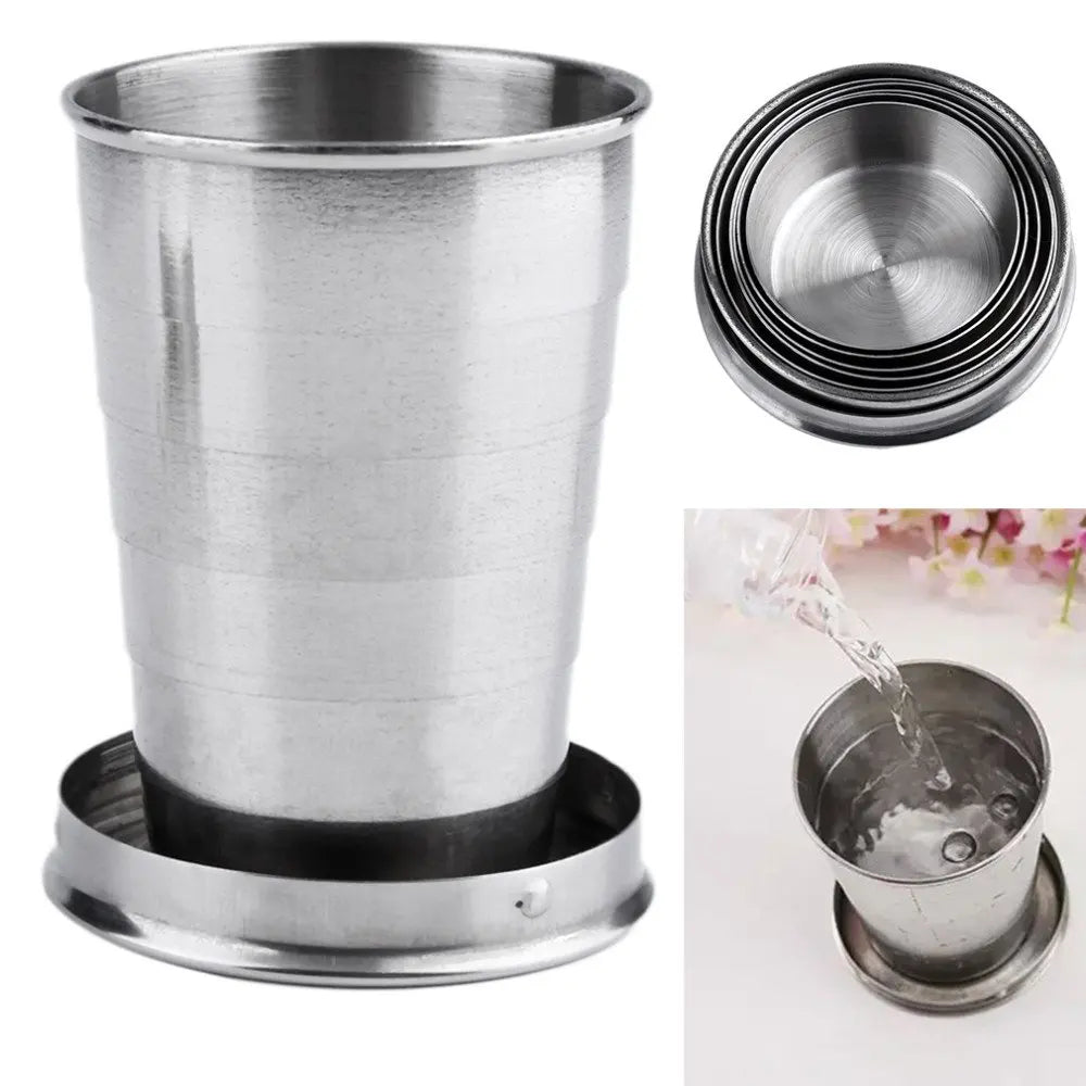 Food Grade Stainless Steel Telescopic Cup Travel Portable Outdoor Folding Cup Portable Extendable Water Cup Metal Wine Glass