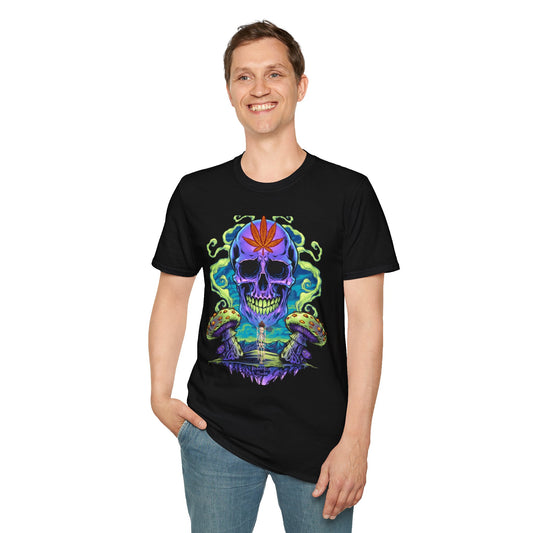 Psychedelic Skull Mushrooms T-Shirt, Marijuana Rave Festival Nightlife Skeleton Tee, Alternative Clothing, Hippie Shirt, Festival Apparel,