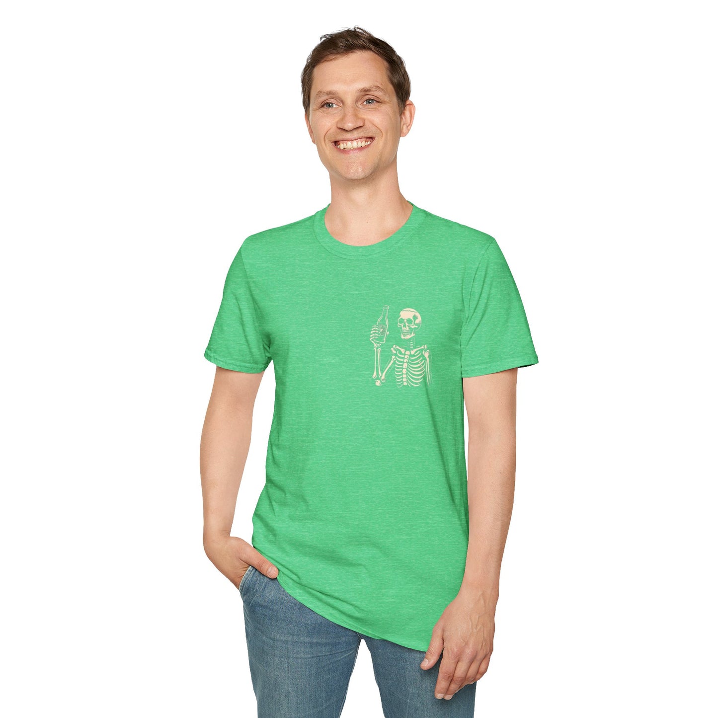 Skeleton Cheers - I'm Here for a Good Time, Not a Long Time Lifestyle Quote Unisex Softstyle T-Shirt