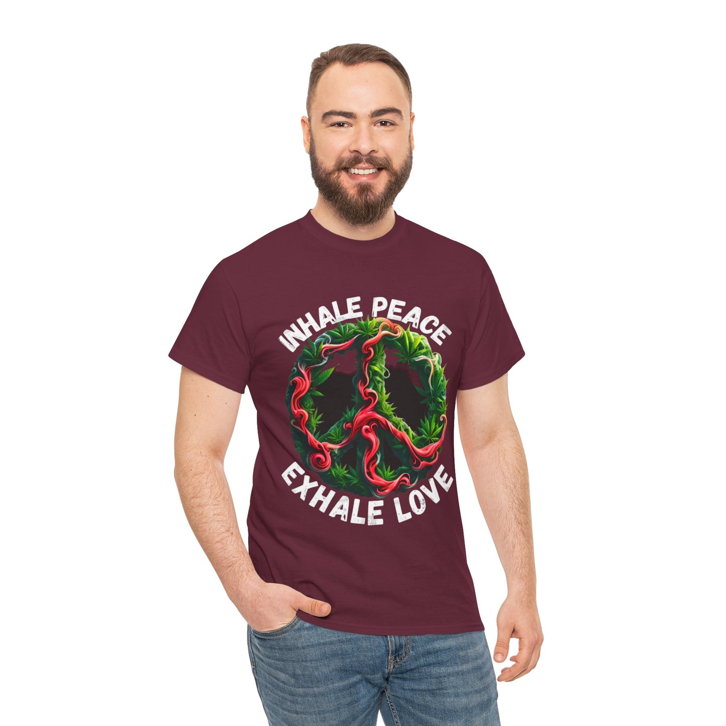 Inner Peace - Exhale Love  T Shirt 420 Love Leafy Green Rave Hippie Festivals Cotton Tee Designer Tee