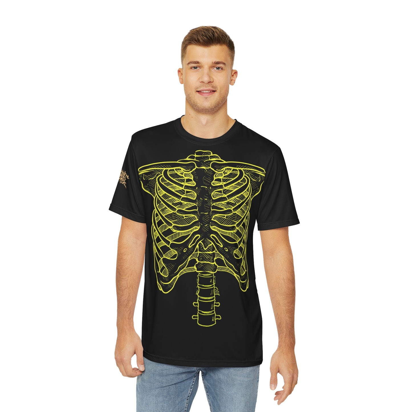 Skeleton Ribcage and Spine Black and Neon Print Skeleton Rave wear T Shirt