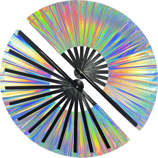 Holographic Laser Colors Hand Fan,Clack Handheld Fan,Large Folding Hand Rave Fan for Festivals,Halloween,Rainbow Outfits,Disco Party,Burlesque,Drag Queen for Rave Accessories and Home Decoration