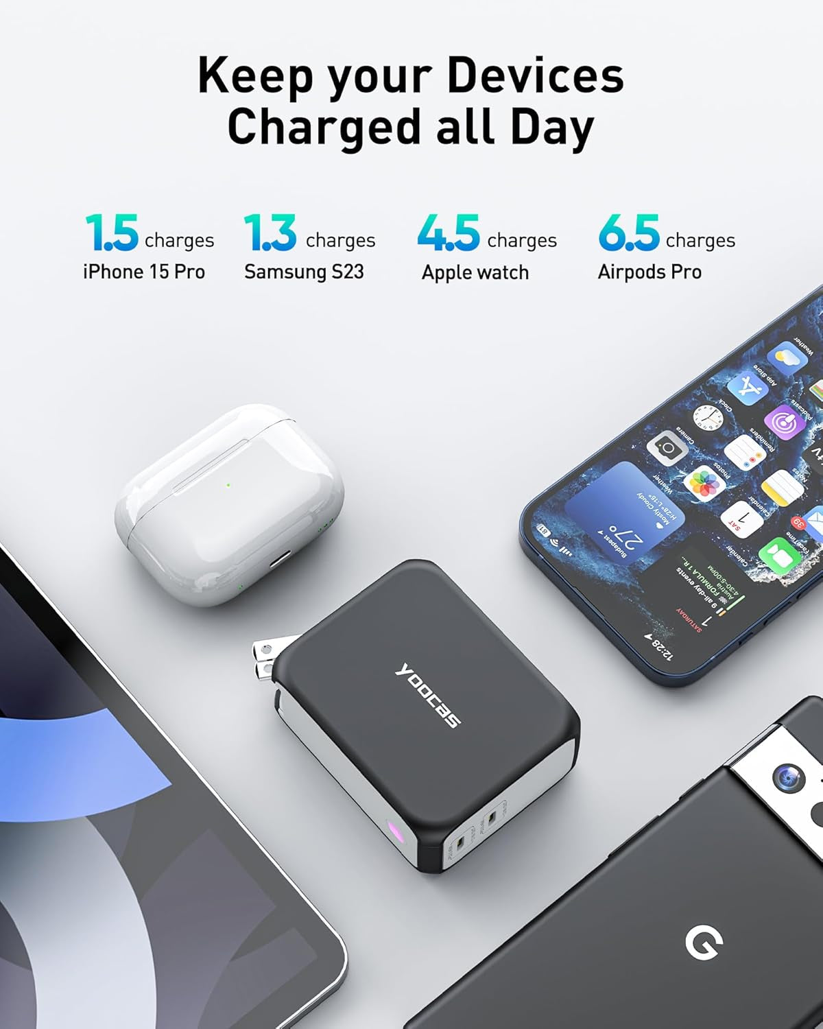 Ultimate 2-in-1 Hybrid Power Bank: 5000mAh 20W Charger + 45W GaN Fast Charging - Dual USB-C Ports for MacBook, Dell, Samsung, iPhone, iPad, Switch, Steam Deck & More! Black & White 