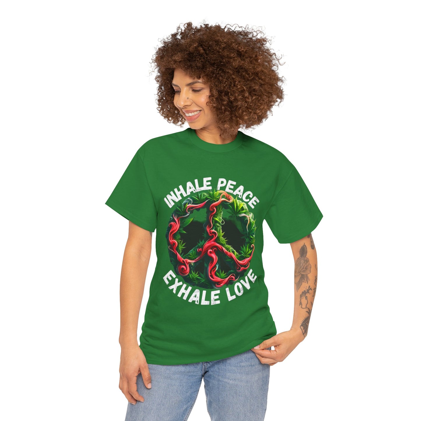 Inner Peace - Exhale Love  T Shirt 420 Love Leafy Green Rave Hippie Festivals Cotton Tee Designer Tee
