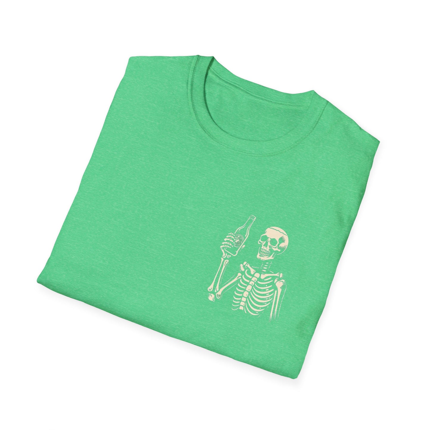 Skeleton Cheers - I'm Here for a Good Time, Not a Long Time Lifestyle Quote Unisex Softstyle T-Shirt