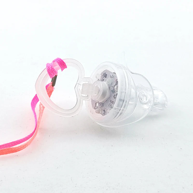 2PCS Light up Soft Pacifiers LED Rave Party Glowing Whistle Flashing Lanyard Necklace Glowing Flashing Led Whistle Nipple