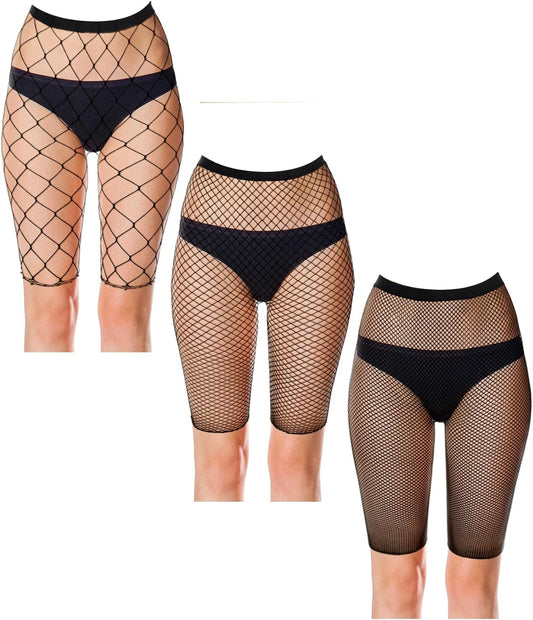 3 Pairs Fishnet Shorts Fishnet Biker Short for Women Elastic High Waisted See through Mesh Leggings for Women