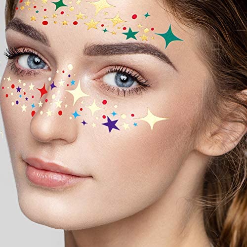 🌟Goddess Rave Face Tattoos: 20 Sheets of Glitter & Metallic Designs – Gold Temporary Transfer Stickers for Ultimate Festival & Party Looks