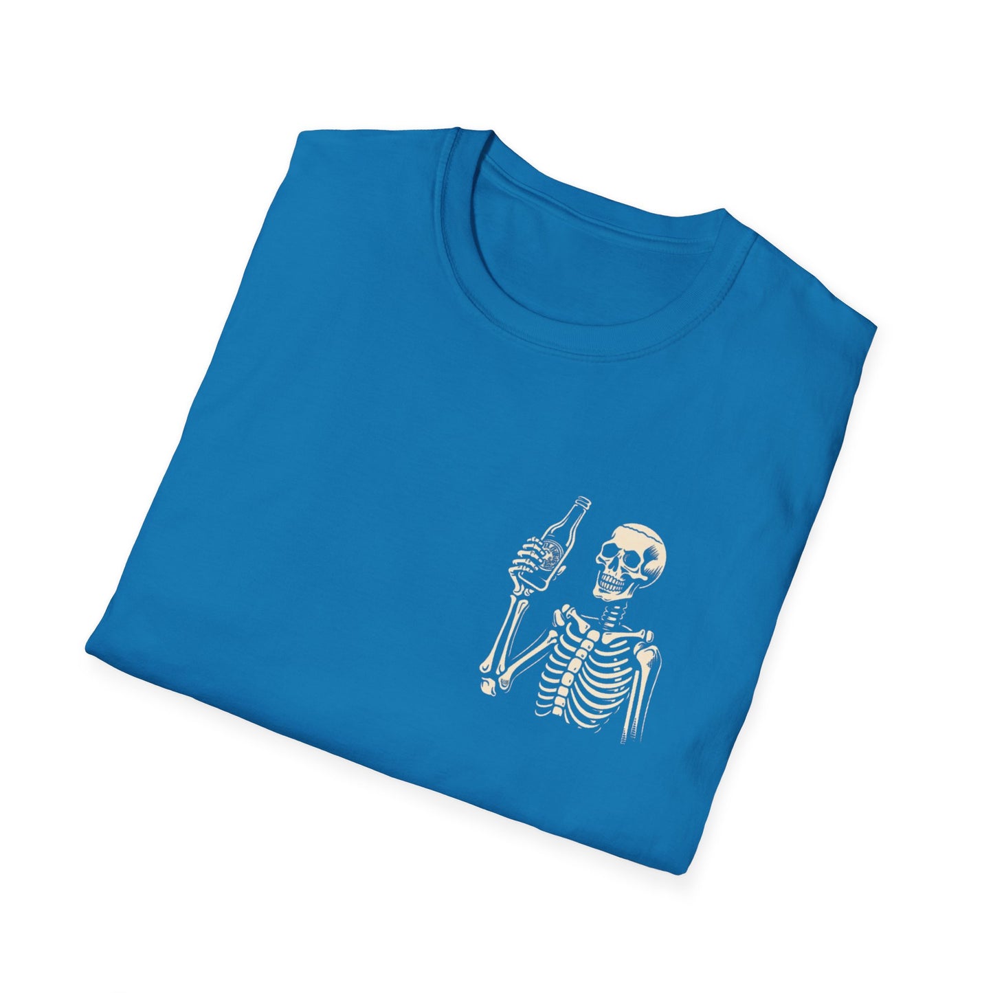 Skeleton Cheers - I'm Here for a Good Time, Not a Long Time Lifestyle Quote Unisex Softstyle T-Shirt