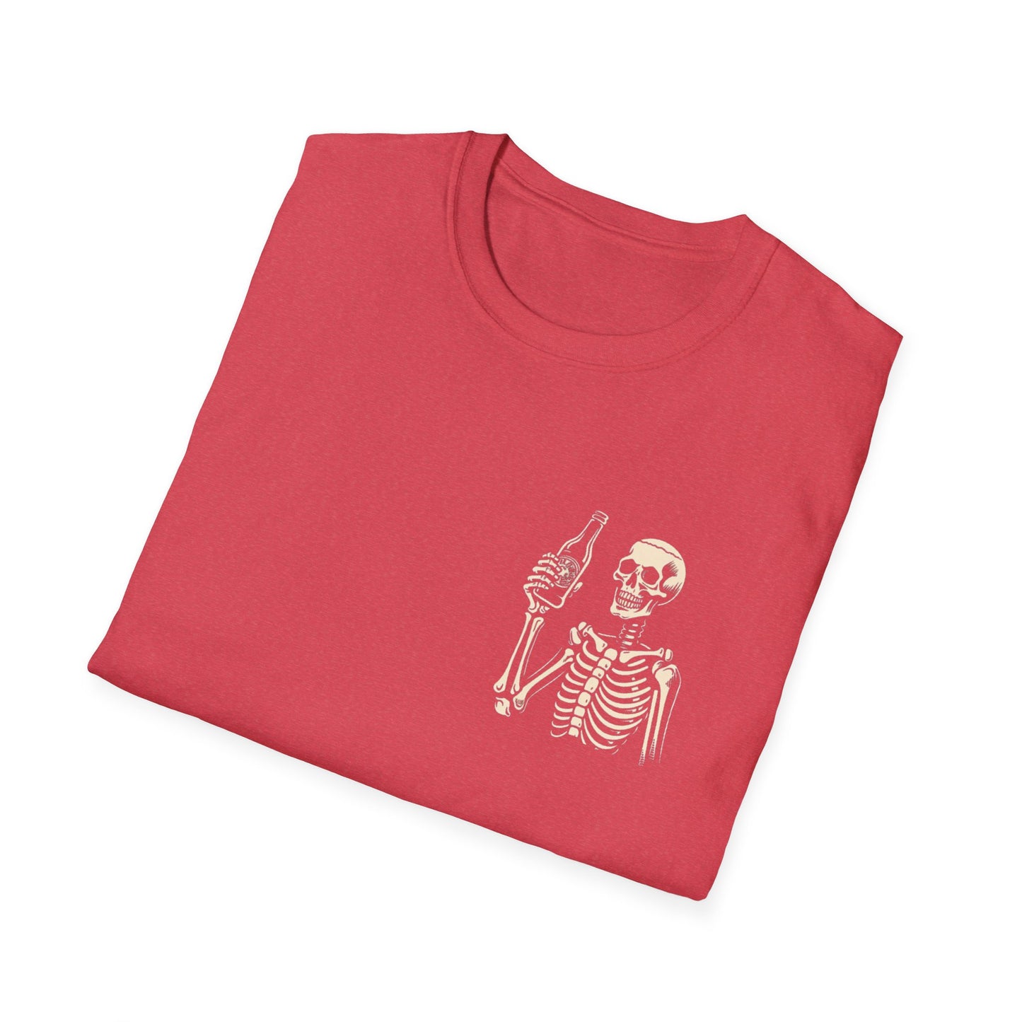 Skeleton Cheers - I'm Here for a Good Time, Not a Long Time Lifestyle Quote Unisex Softstyle T-Shirt