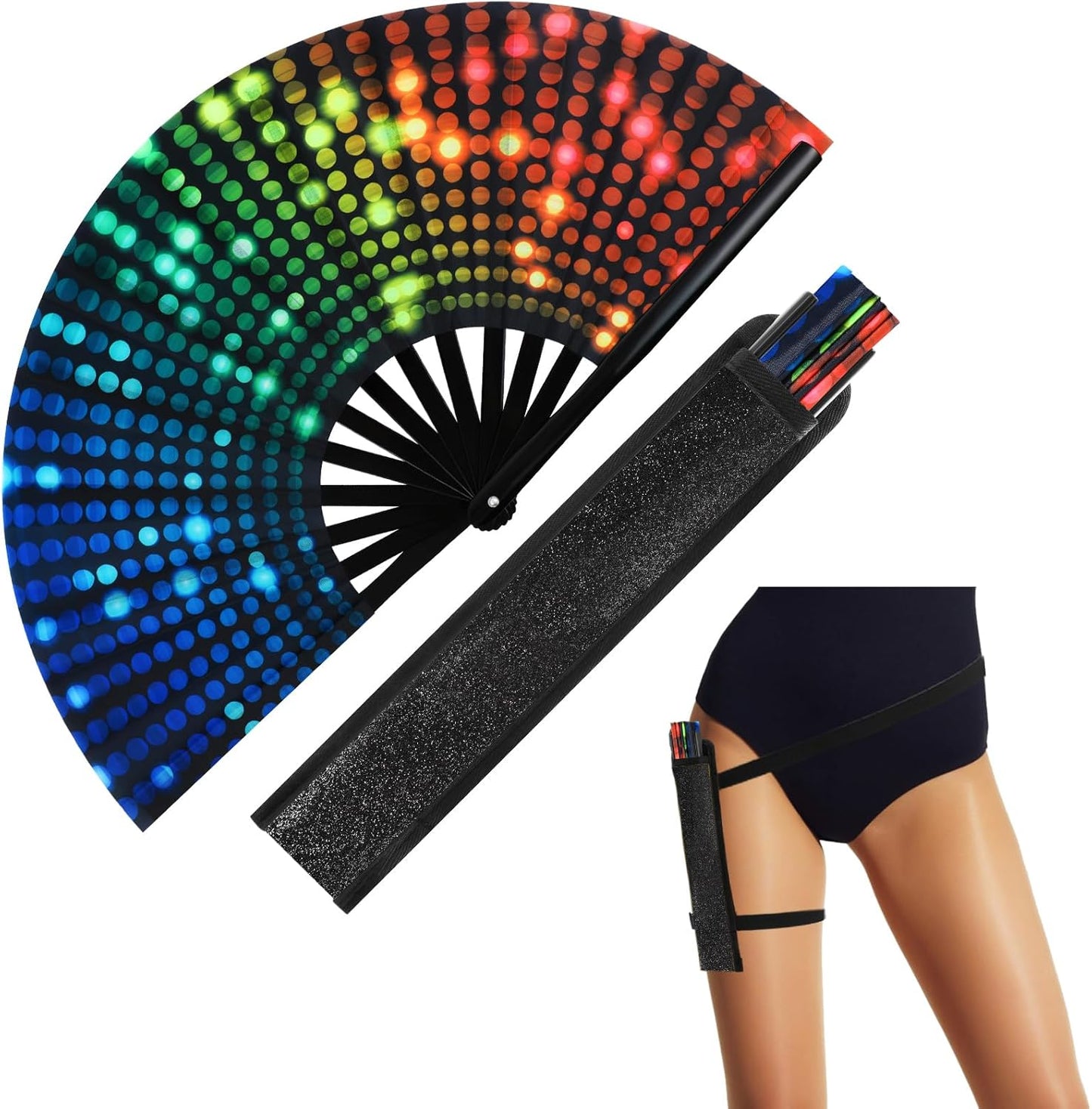 Ultimate UV Glow Rave Fan with Holster | Must-Have EDM Festival Accessory (Laser)