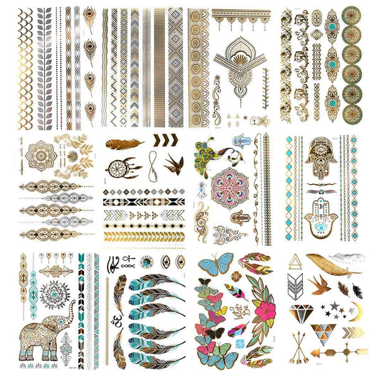 ✨Goddess Metallic Tattoos: 12 Sheets with 150+ Gold & Silver Designs – Waterproof Glitter Flash Stickers for Festivals, Beach & Parties