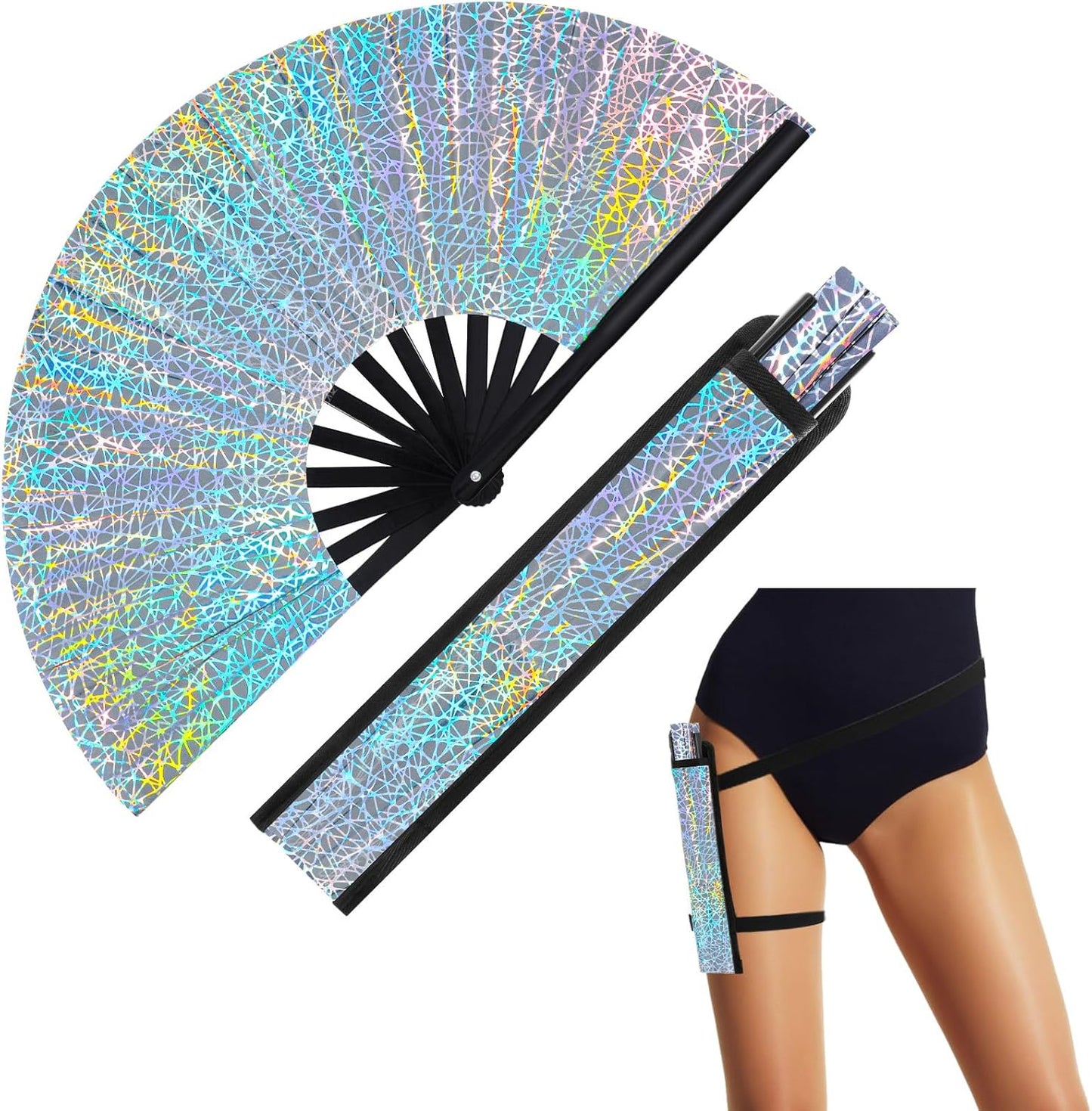 Ultimate UV Glow Rave Fan with Holster | Must-Have EDM Festival Accessory (Laser)