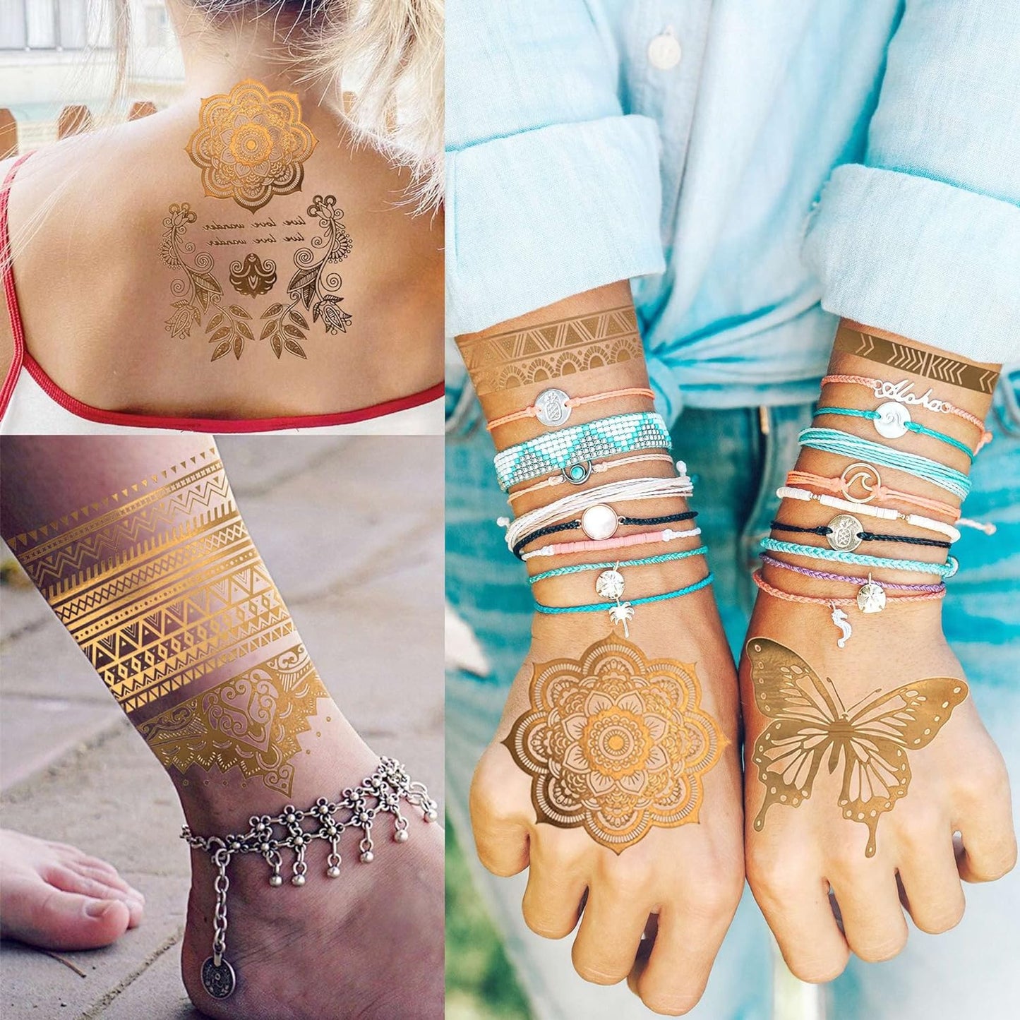 ✨Goddess Gold Tattoos: 9 Sheets with 110+ Designs – Golden Lions, Sun, Moon, Stars & More! Long-Lasting Metallic Glitter Tattoos for Women & Girls