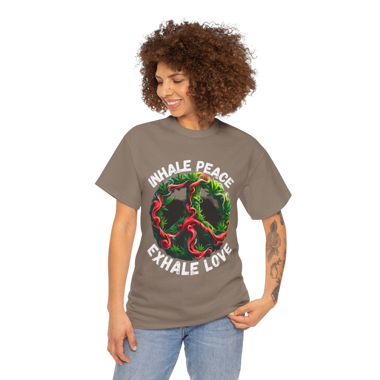 Inner Peace - Exhale Love  T Shirt 420 Love Leafy Green Rave Hippie Festivals Cotton Tee Designer Tee