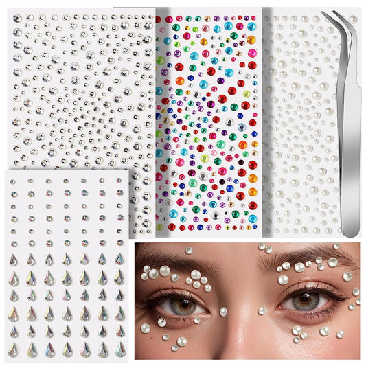  Self Adhesive Face Gems and Pearls for Makeup, Festival Jewels, Hair Gems, Rhinestone Stickers for Face, Eye, Makeup, Nail, Body, Crafts