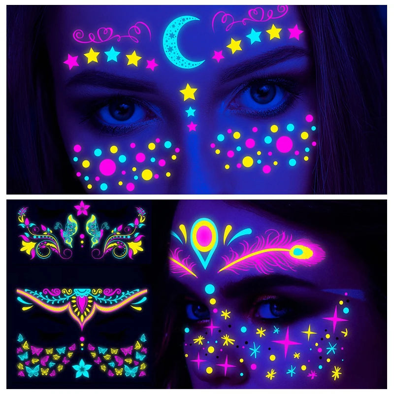 Fluorescent Temporary Face Tattoo Waterproof Sticker for Halloween and Music Events