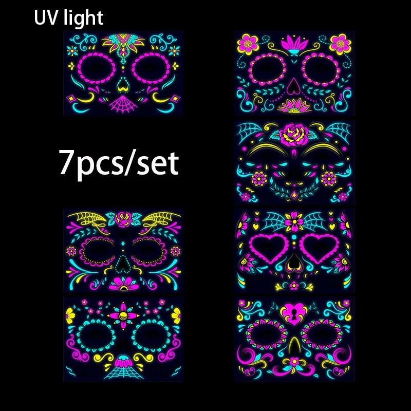 Fluorescent Temporary Face Tattoo Waterproof Sticker for Halloween and Music Events