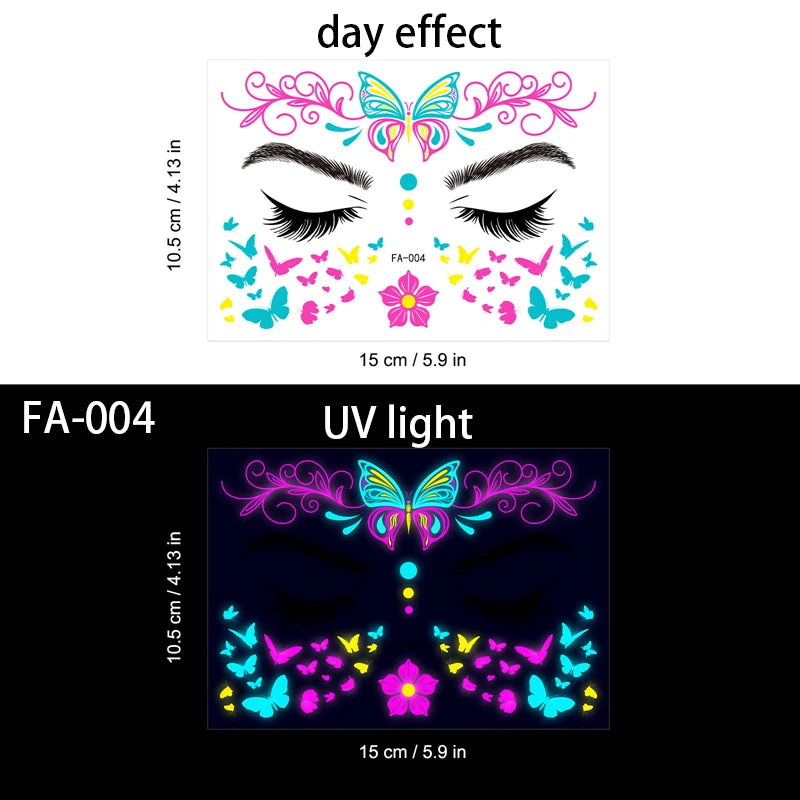 Fluorescent Temporary Face Tattoo Waterproof Sticker for Halloween and Music Events