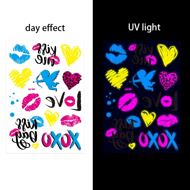 Fluorescent Temporary Face Tattoo Waterproof Sticker for Halloween and Music Events