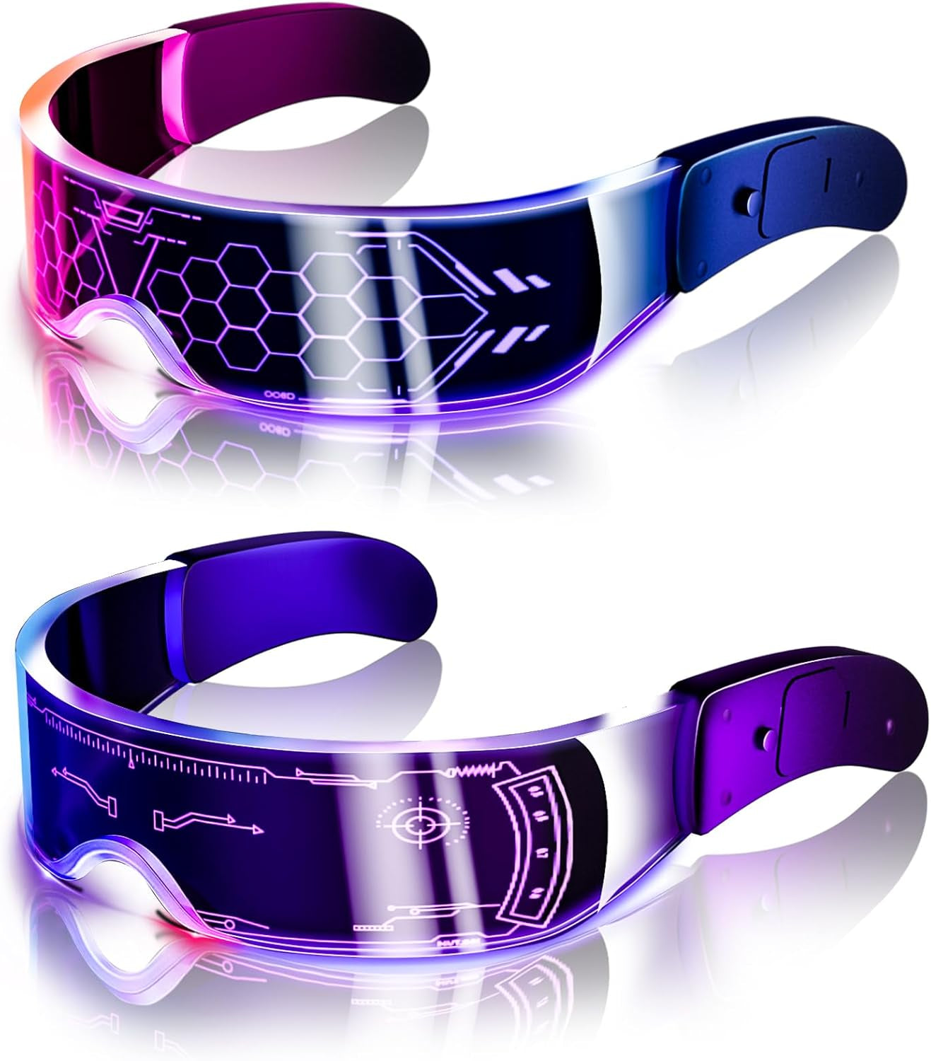 (2 pairs) Shine Brighter with LED Visor Glasses! 🌟 7 Colors, 5 Modes | Light Up the Party & Turn Heads! 