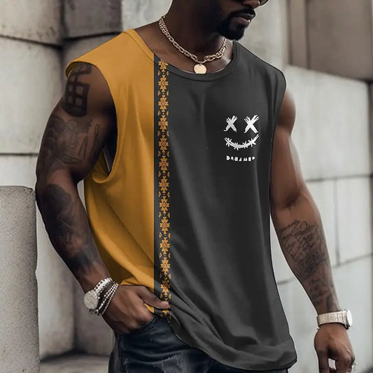 Summer Men'S Sleeveless Vintage T-Shirt Fashion Clothes Print Casual Outdoor Streetwear Gym Clothing Man Pullover Sportswear