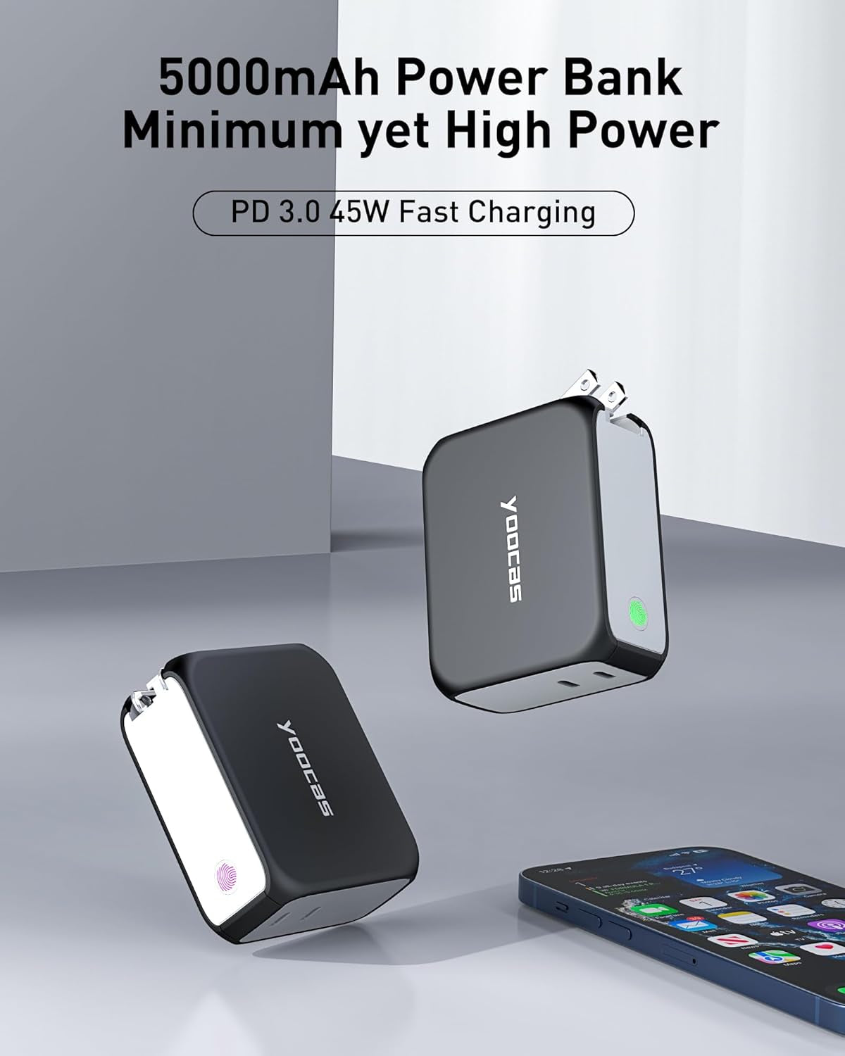 Ultimate 2-in-1 Hybrid Power Bank: 5000mAh 20W Charger + 45W GaN Fast Charging - Dual USB-C Ports for MacBook, Dell, Samsung, iPhone, iPad, Switch, Steam Deck & More! Black & White 