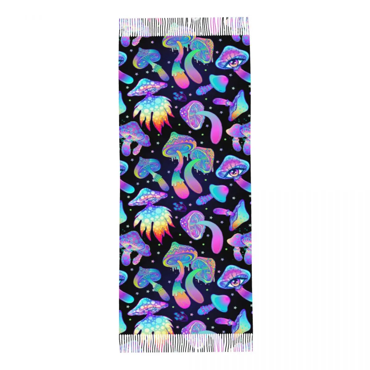 Trippy Mushroom Psychedelic Shawls Wraps for Womens Winter Warm Long Soft Scarf Shrooms Pashmina Tassel Scarves